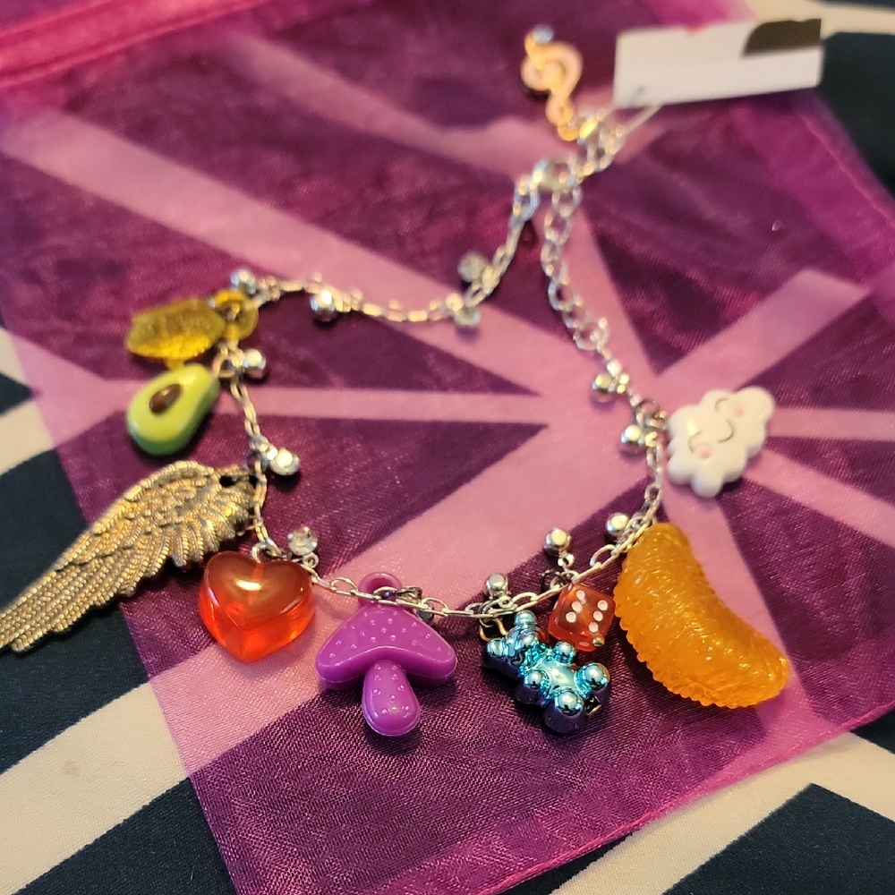 Colorful Charm Bracelet with Silver Chain